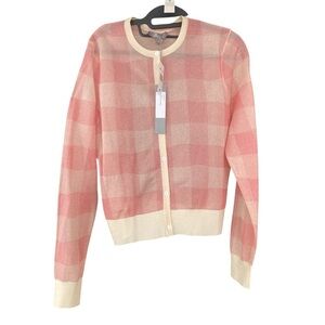 L18 LELA ROSE Sheer Plaid Cardigan In Pink